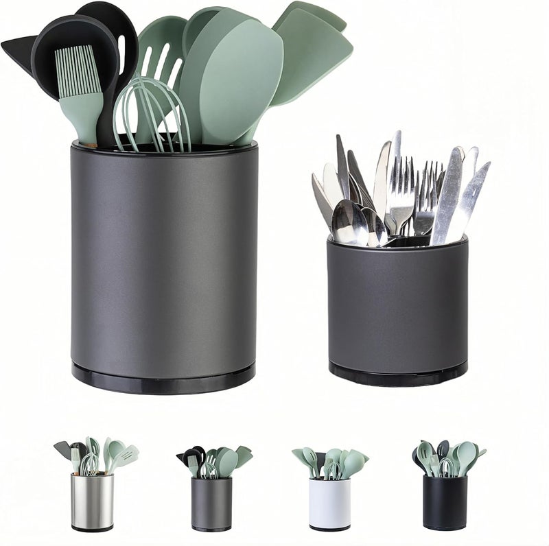 LIBODOUR Utensil Holder,Extra Large Utensil Holder for Kitchen Counter, Silverware Organizer, Stainless Steel Storage Cooking Caddy Flatware Spoon Spatula Tool Cutlery Container(2 Set) - Image 1